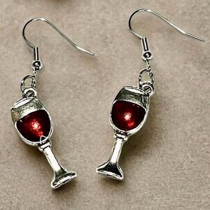 Red Wine Glass Dangle Earrings - Fun and Stylish Gift for Her
